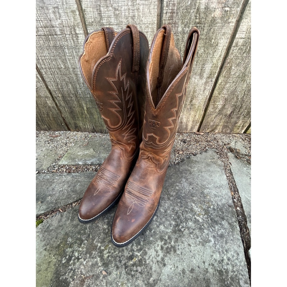 Ariat Heritage R Toe Western Boots Women 9.5 Distress Brown Leather Cowboy Boho